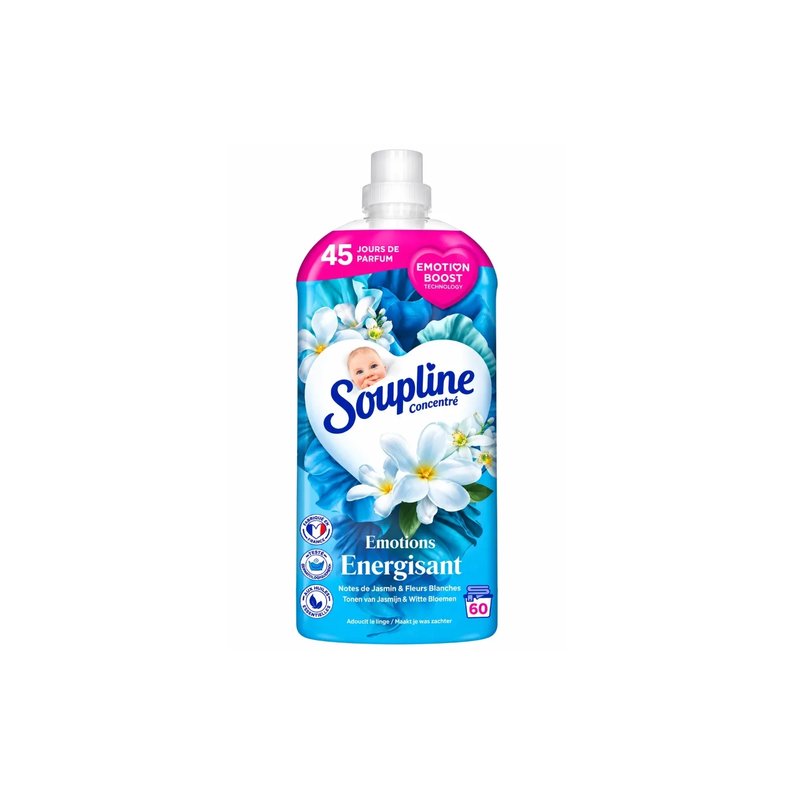 Soupline Jasmin & Fleurs Blanches adoucissant 60 lavages 1,2L