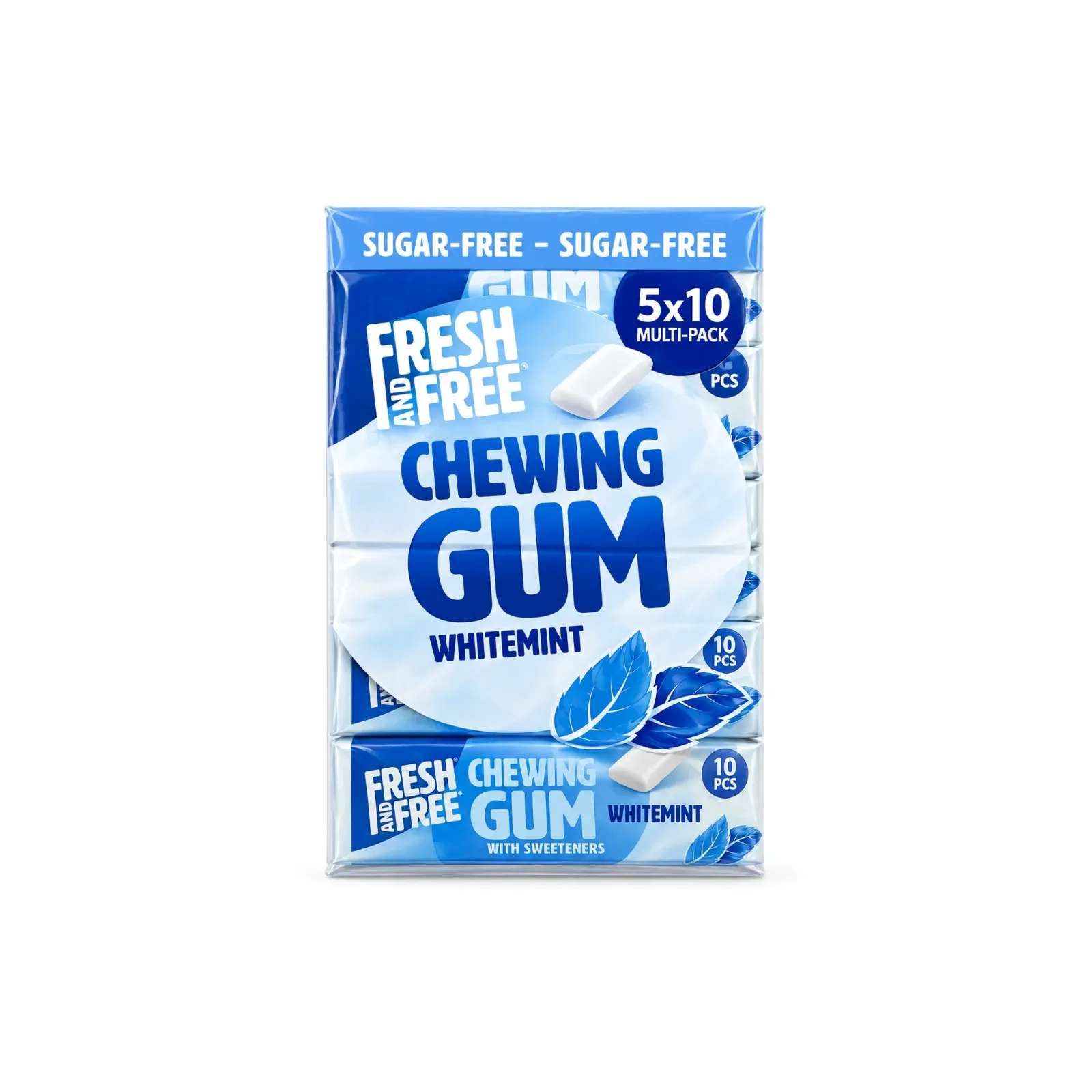 Fresh and Free - Sugar-free white mint chewing gum - pack of 5