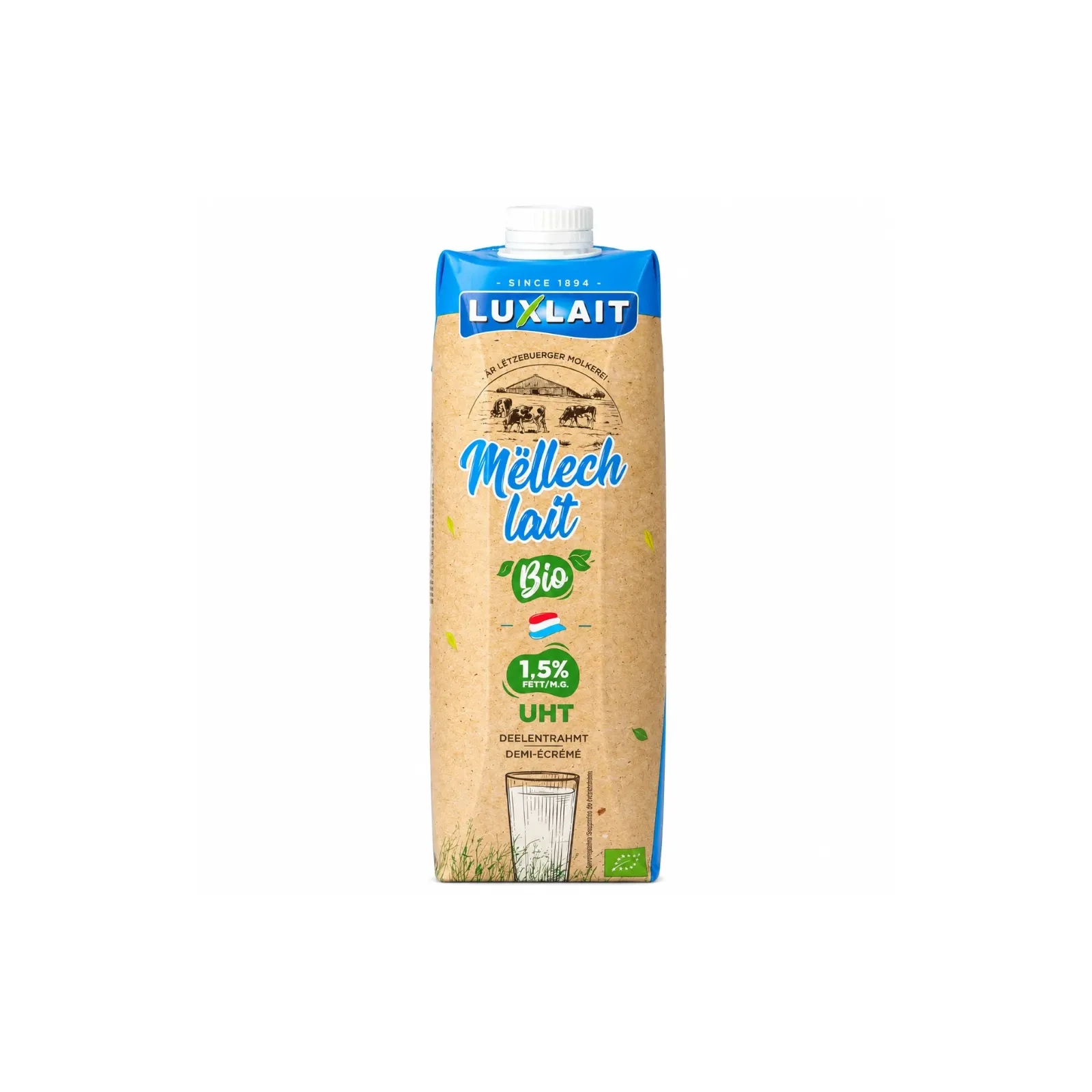 LUXLAIT Lait Demi-Écrémé 1.5% M.G. Organic 1L