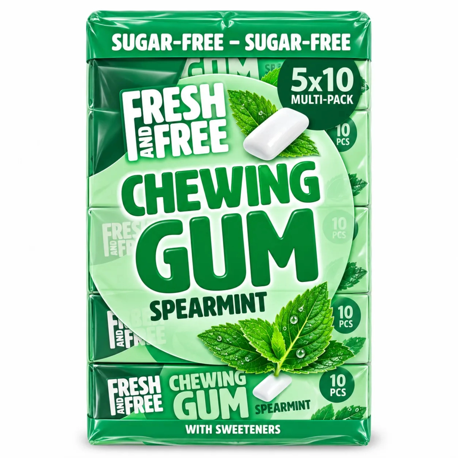 Fresh and Free - Chewing gum Spearmint sans sucre - pack de 5