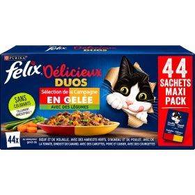FELIX Délicieux Duos – Pâtée pour chat, Sélection Campagne aux légumes 44x85g
