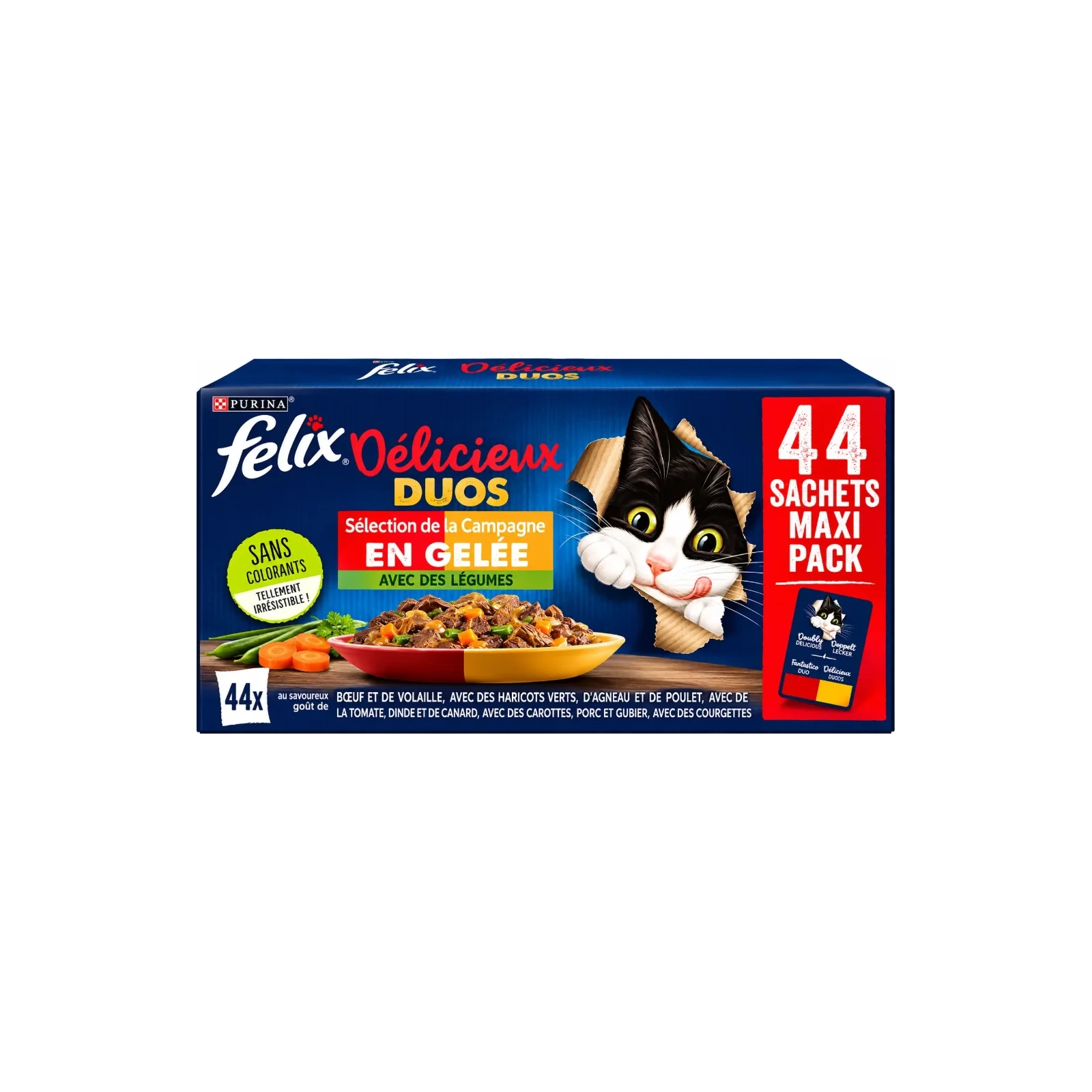 FELIX Délicieux Duos – Ração para gatos, Seleção de vegetais campestres 44x85g