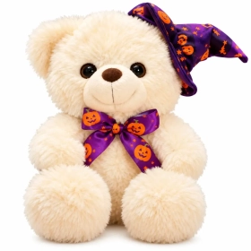 Halloween teddy bear with witch hat and purple bow tie 20x13cm