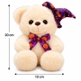 Ursinho de Halloween com chapéu de bruxa e gravata borboleta roxa 20x13cm