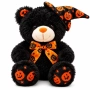 Schwarzer Halloween-Teddybär mit Hexenhut und orangefarbener Fliege, 20 x 13 cm
