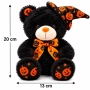 Halloween black teddy bear with witch hat and orange bow tie 20x13cm