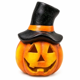 Citrouille décorative Halloween avec chapeau de sorcière et emplacement pour bougie 14x8cm