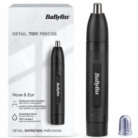 BaByliss E650E – Tondeuse nez et oreilles à 2 lames en acier inoxydable, à piles