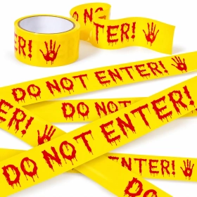 Ruban de signalisation Halloween « Do Not Enter » jaune avec empreintes sanglantes