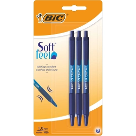 BIC Soft feel Stylos-Bille Rétractables Pointe Moyenne (1,0 mm) - Bleu, Blister de 3