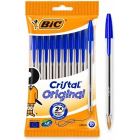BIC Cristal Original - 10 stylos-bille bleus, pointe 0,4mm