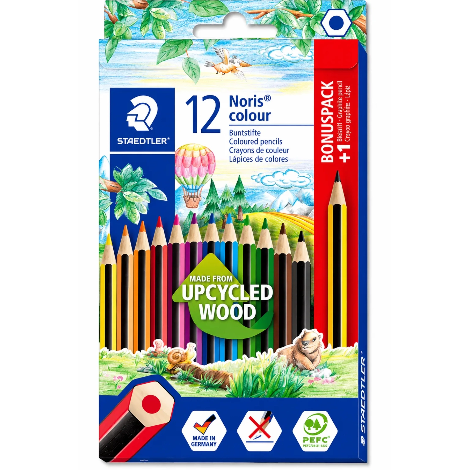 STAEDTLER Noris Colour - 12 + 1 lápis de cor resistentes, feitos de madeira reciclada