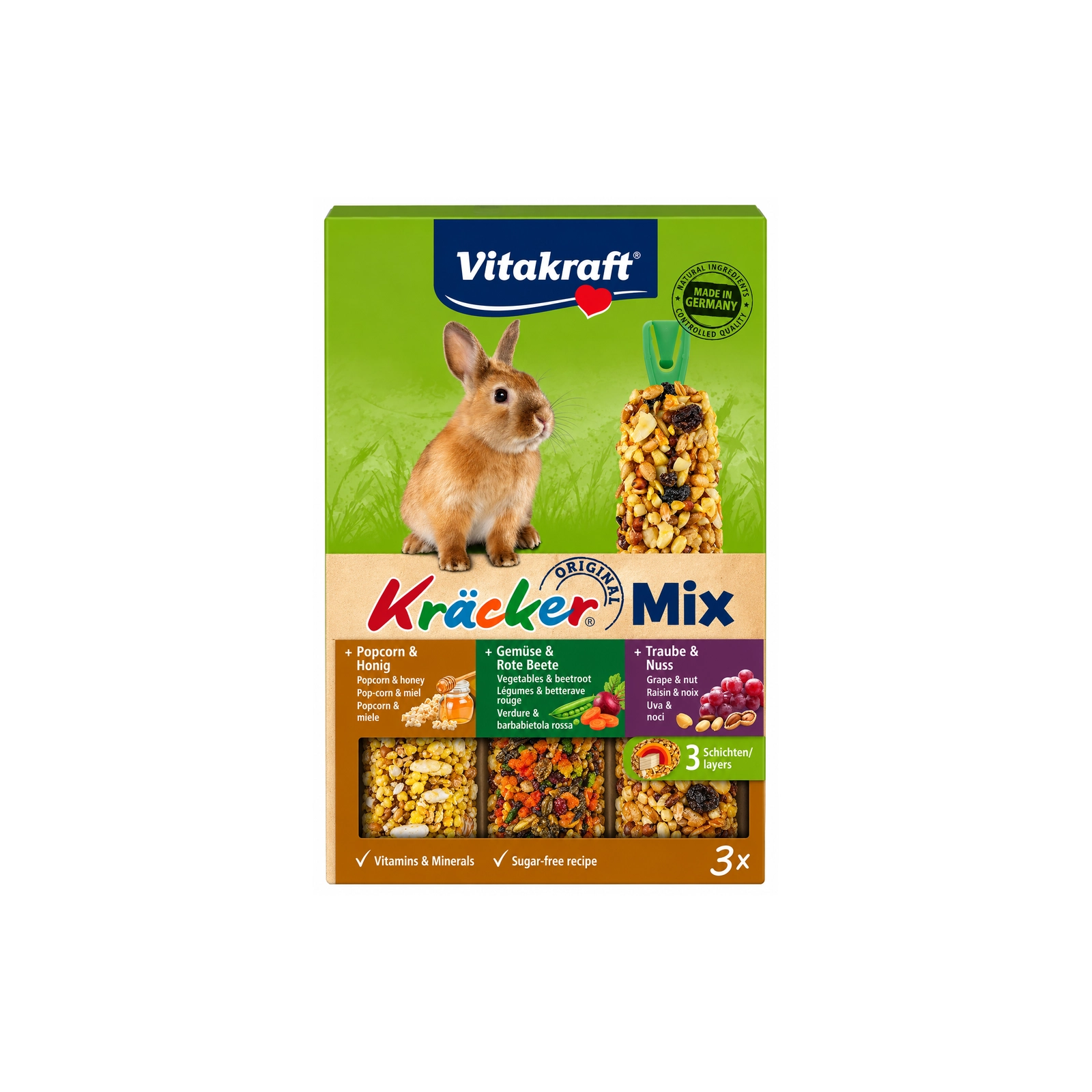 Vitakraft – Leckereien für Zwergkaninchen – Popcorn, Gemüse und Nüsse 160 g