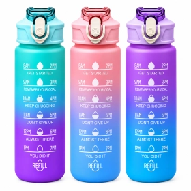 Gradient sports bottle with straw and time markers 750ml
